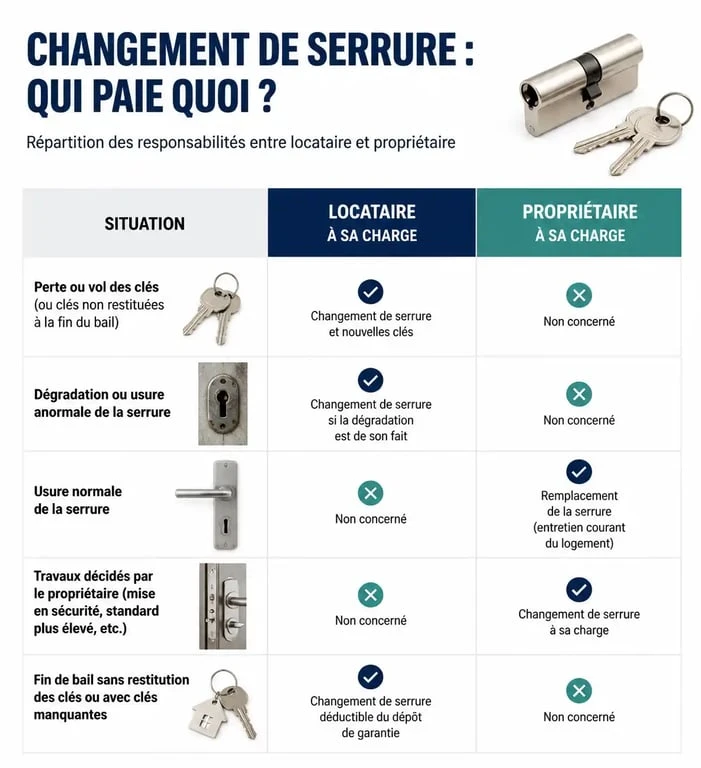 Infographie récapitulative des frais de changement de serrure pour un locataire