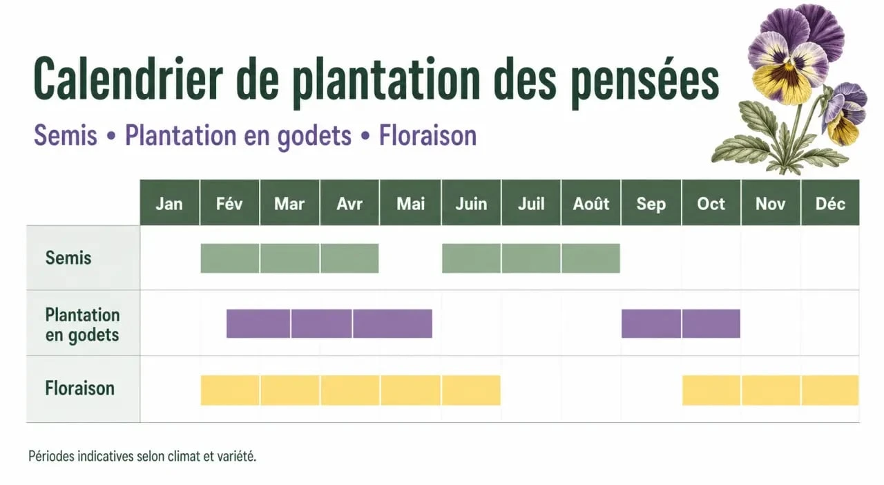 Calendrier de plantation des pensées : périodes idéales pour les semis et la mise en terre