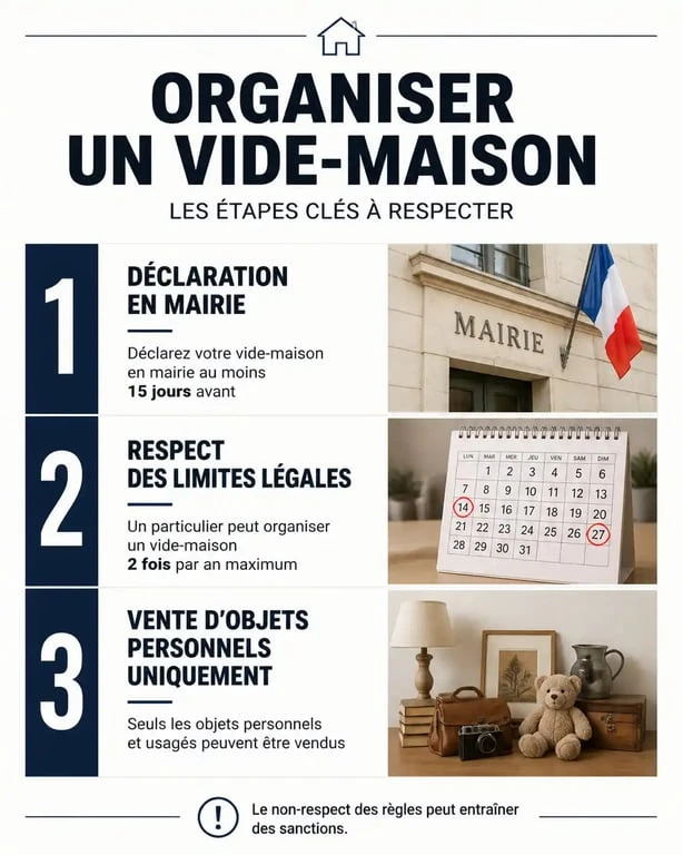 Infographie des étapes légales pour organiser un vide maison dans les Landes 40