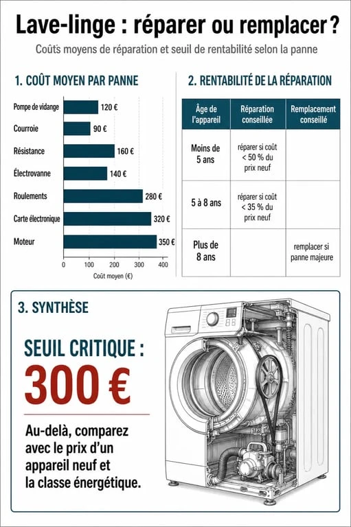 Infographie sur la durée de vie machine à laver et les coûts de réparation