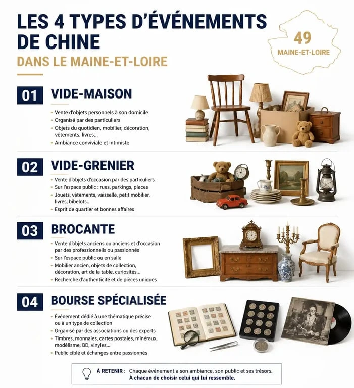 Infographie comparative des types de vide-maison et vide-grenier dans le Maine-et-Loire 49