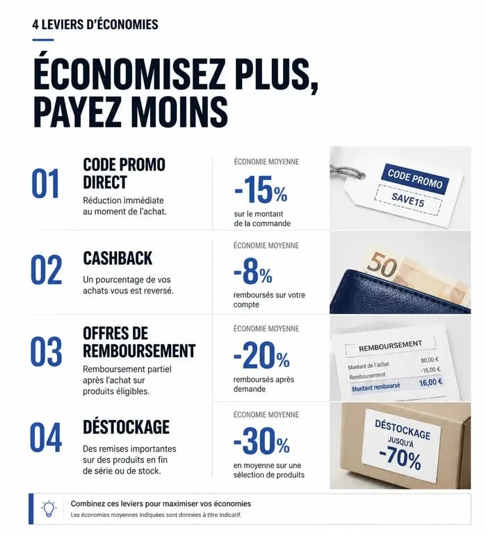 Tableau récapitulatif des méthodes pour obtenir un code promo Brico Cash et économiser sur vos achats de bricolage