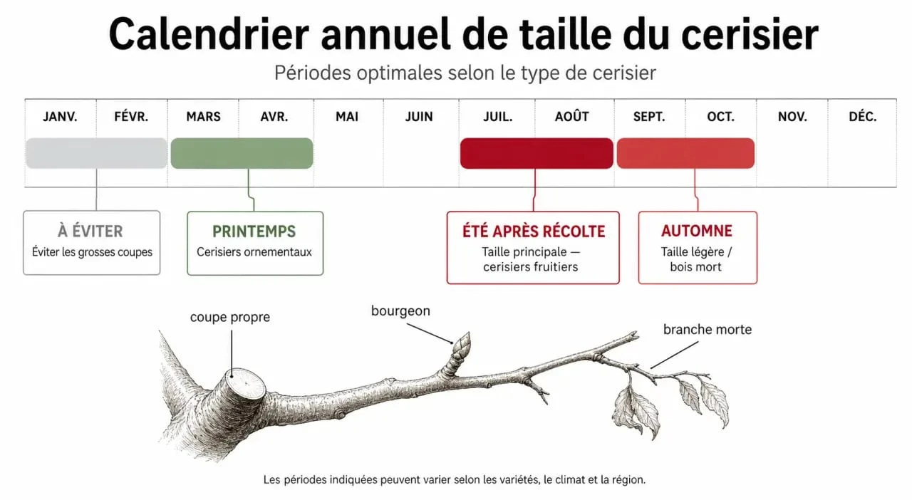 Calendrier illustré pour savoir quand tailler les cerisiers
