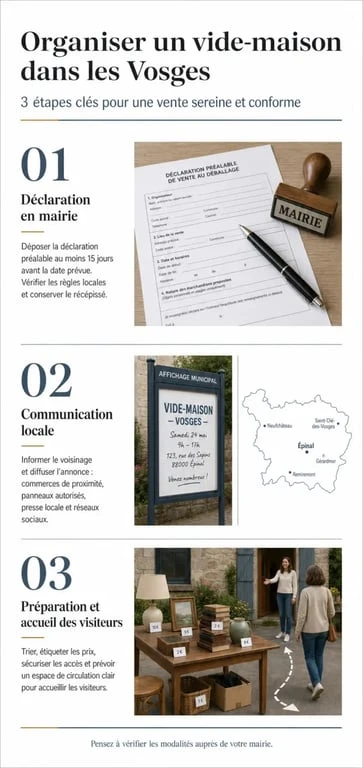 Infographie des étapes pour organiser un vide-maison 88 dans les Vosges