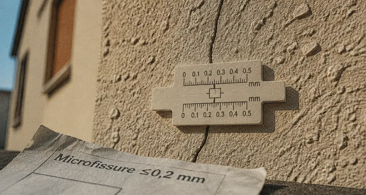 Micro fissure crépi extérieur visible, jauge fissurimétrique et contrôle du risque