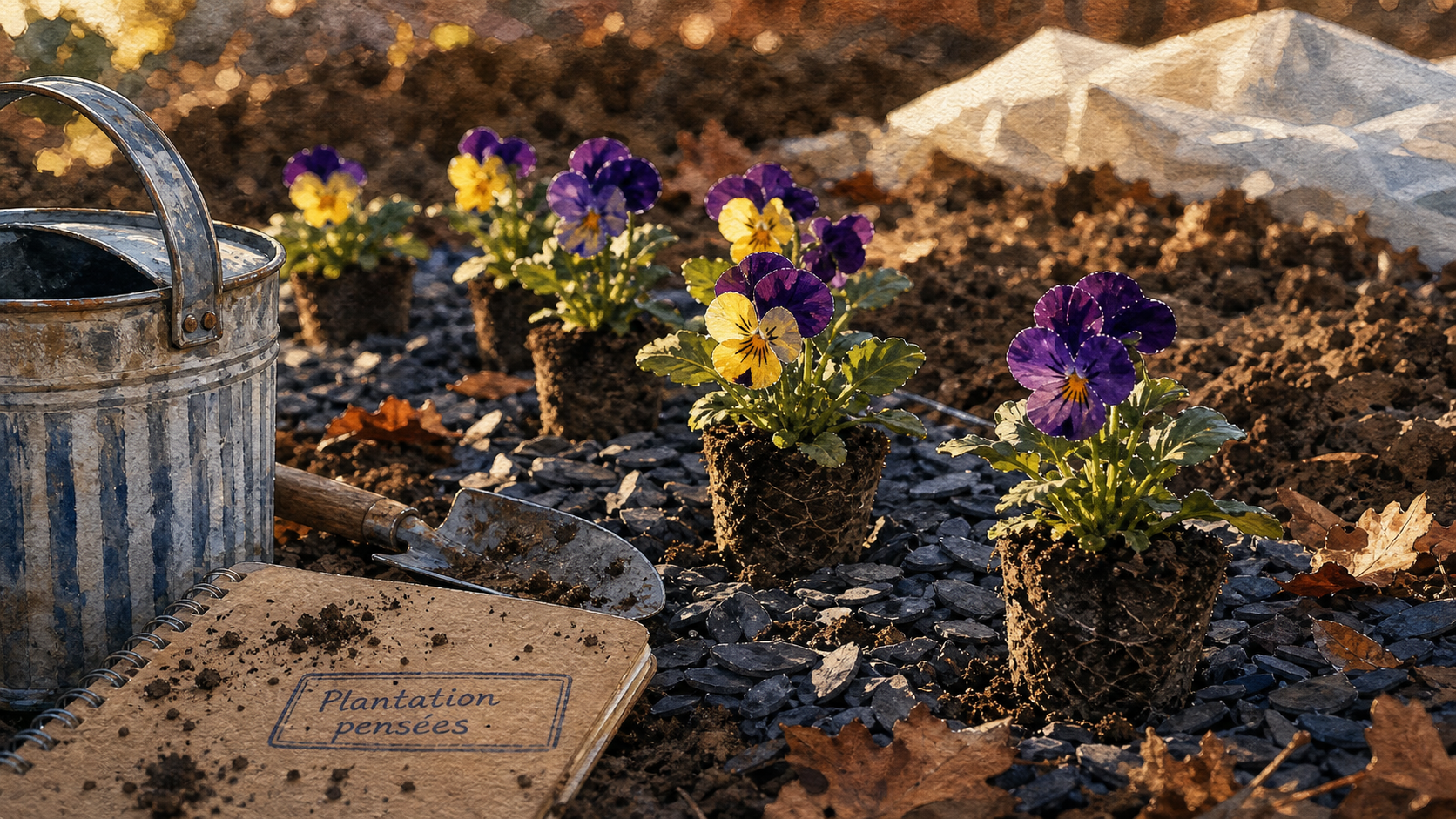Quand planter des pensées : massif fraîchement planté