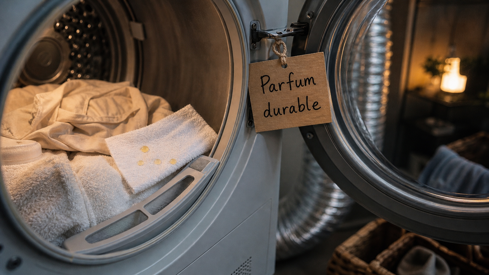 Astuce bonne odeur sèche-linge : linge au tambour avec huile essentielle