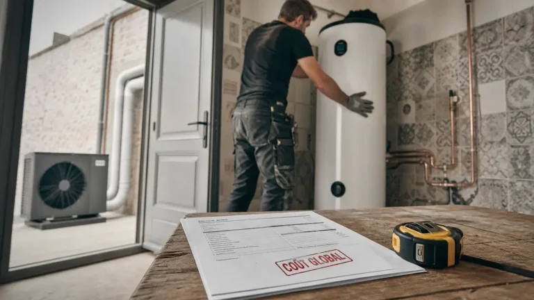 Chauffe eau thermodynamique prix : installateur pose un chauffe-eau thermodynamique, devis en main