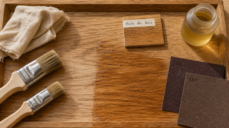 Huiler du bois : ponçage grains 120/180, bois à l’huile