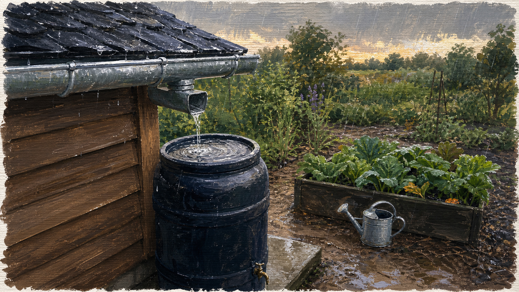 Récupérer l’eau de pluie au jardin : gouttière vers cuve