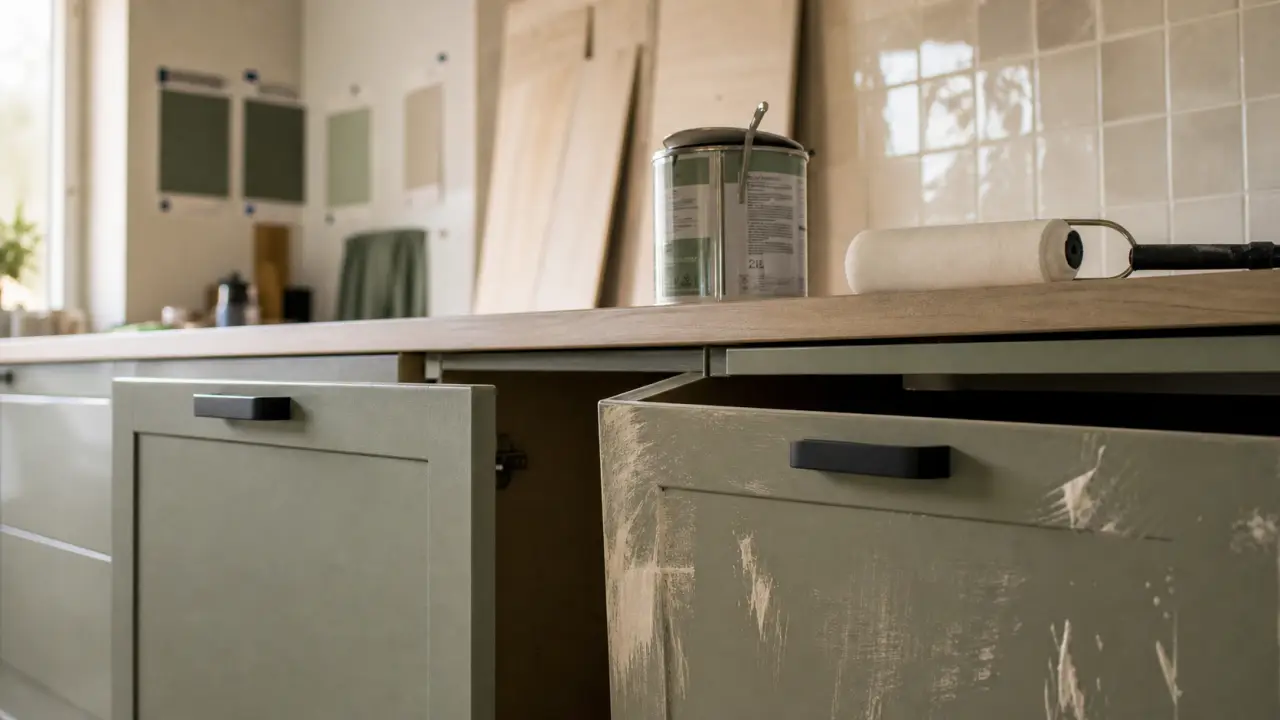 Rénover sa cuisine sans changer les meubles : façades peintes et poignées noires