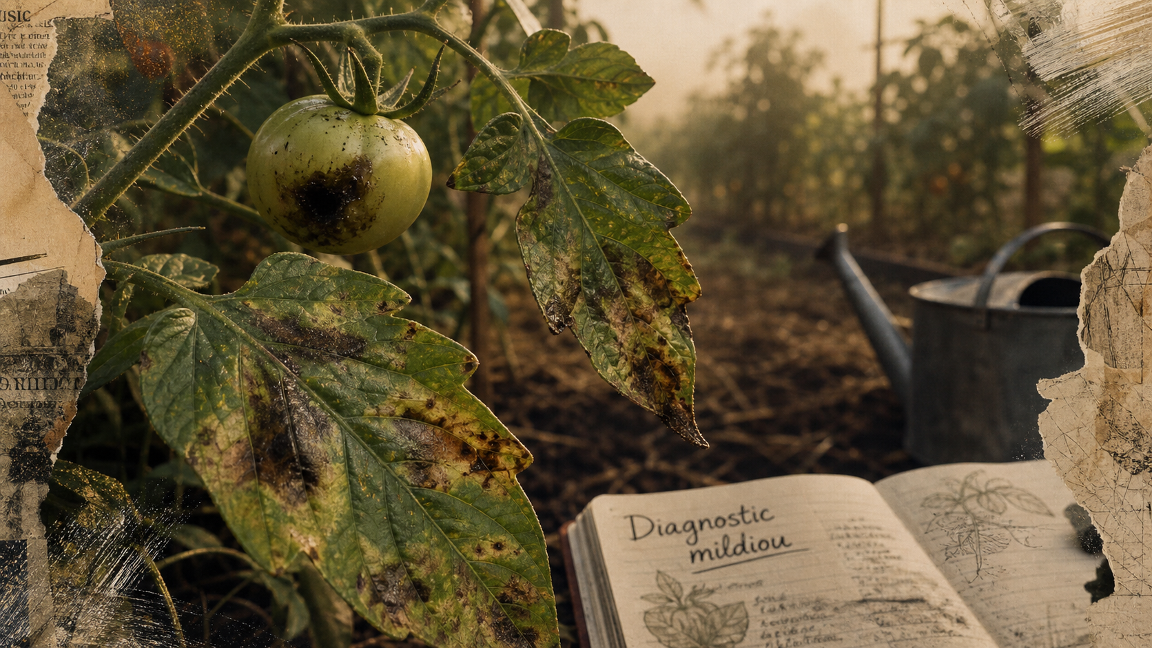Feuille de tomate avec taches brunes, diagnostic mildiou