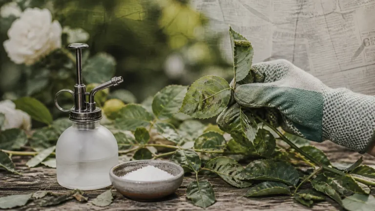 Bicarbonate pour tuer chenilles : pulvérisateur sur feuilles avec chenilles.
