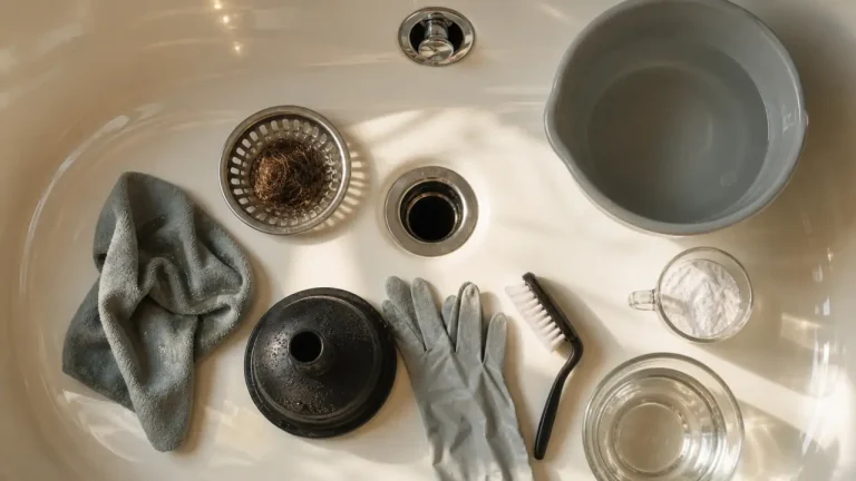 Déboucher baignoire : siphon avec cheveux et bouchon