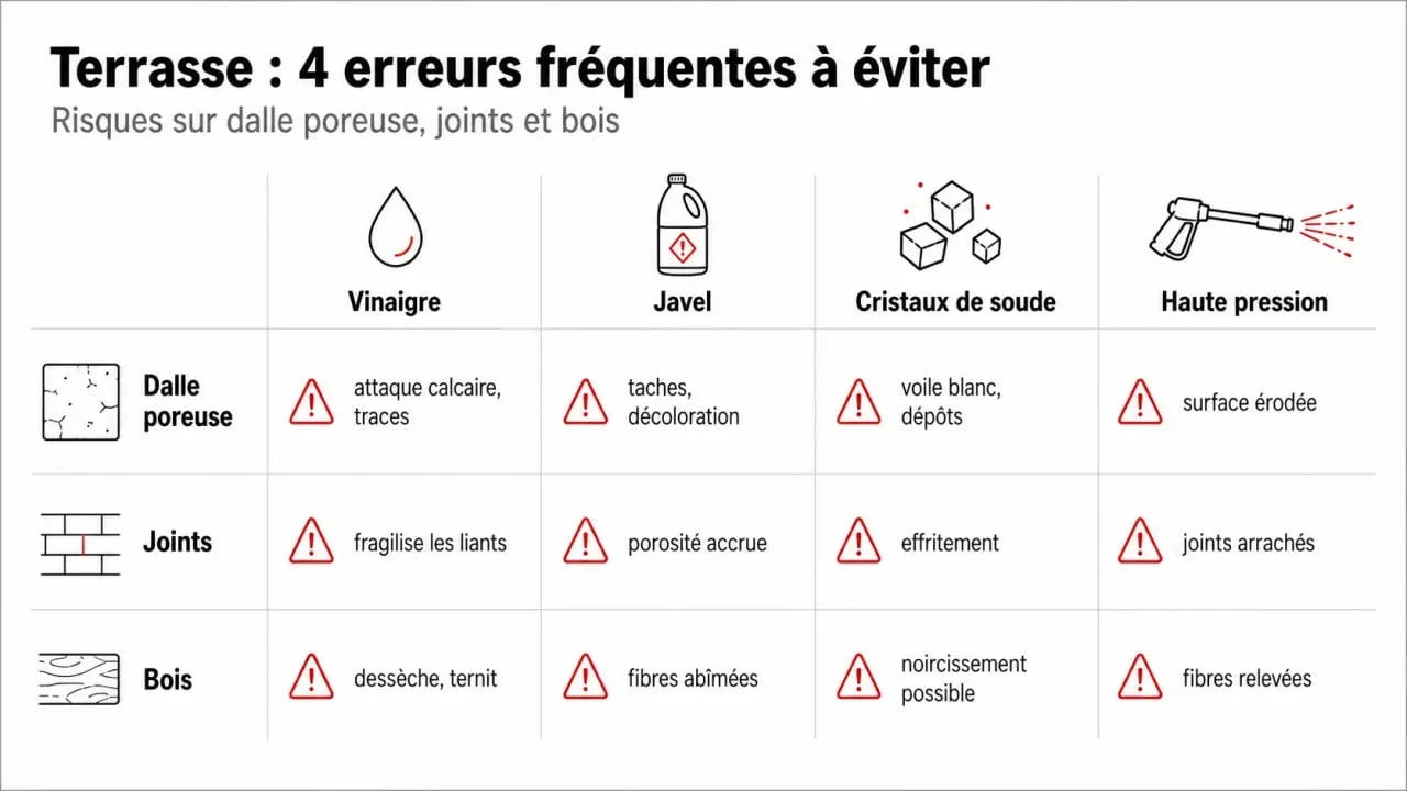Nettoyer dalles terrasse : erreurs fréquentes et produits à éviter