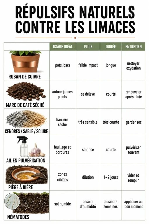 Répulsif naturel limace : comparatif visuel des solutions au jardin