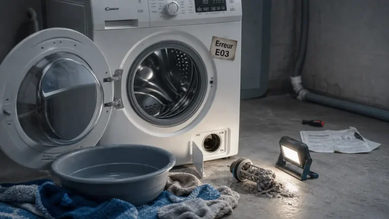 Erreur e03 lave linge Candy : filtre et pompe de vidange à tester