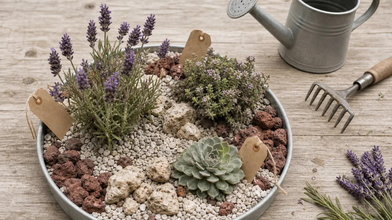 Plantes méditerranéennes sans arrosage en jardin sec au plein soleil