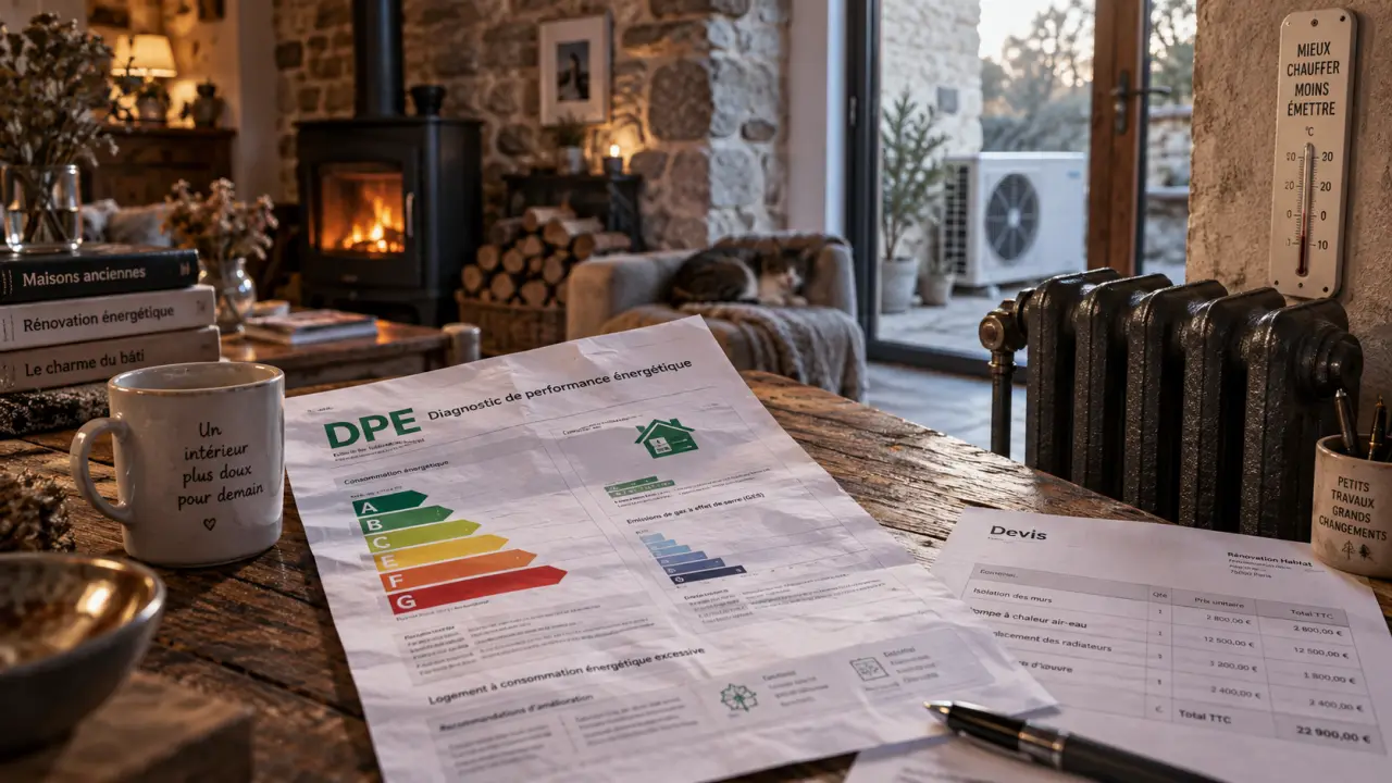 Chauffage le plus économique maison ancienne : DPE, radiateur, isolation et thermomètre