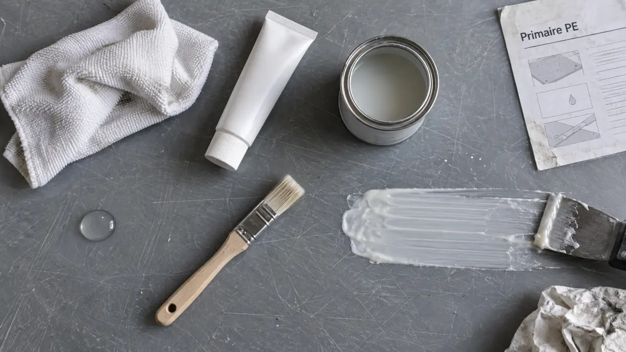 Coller polyéthylène PEHD avec primaire : goutte de colle qui mouille
