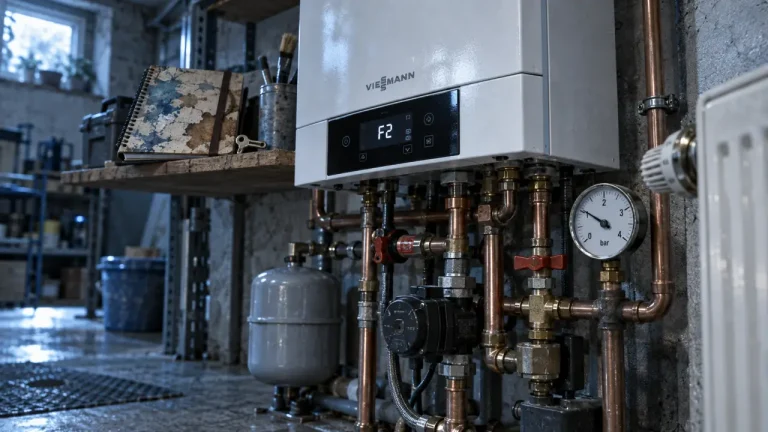 Défaut f2 viessmann : chaudière murale avec écran F2 en chaufferie