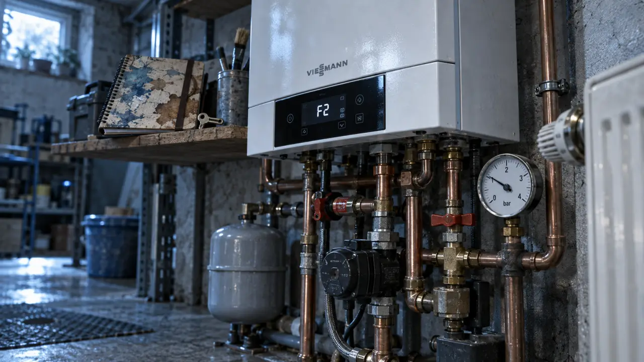 Défaut f2 viessmann : chaudière murale avec écran F2 en chaufferie