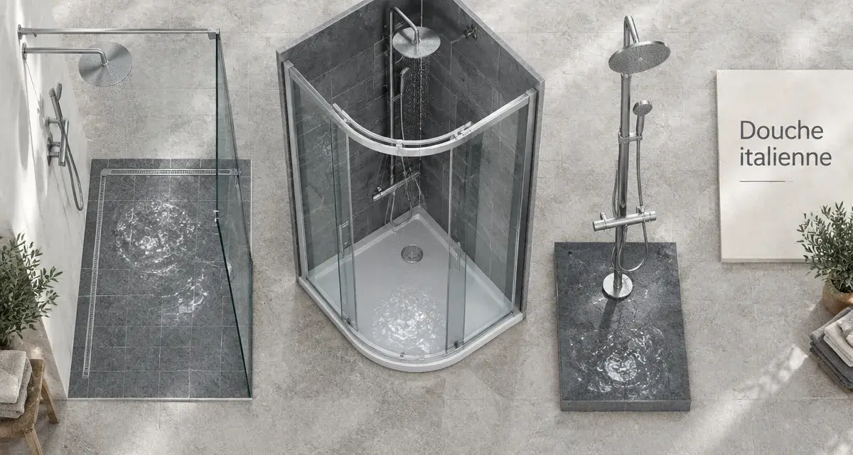 Douche de salle de bain : comparaison douche italienne, cabine et colonne