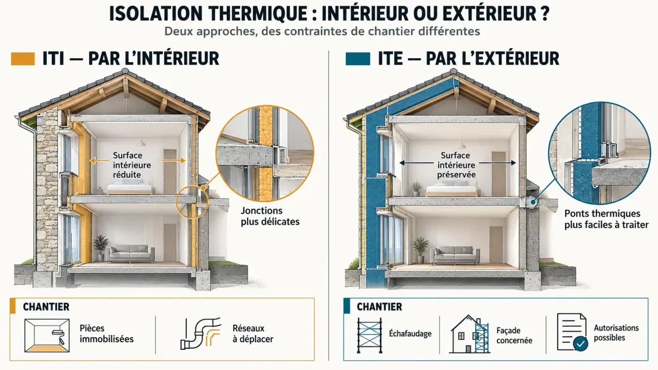 Comparaison ITI et ITE pour refaire isolation maison