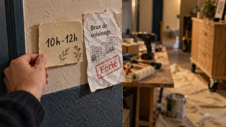 Travaux jour férié : panneau 10h-12h, bruits de voisinage interdits