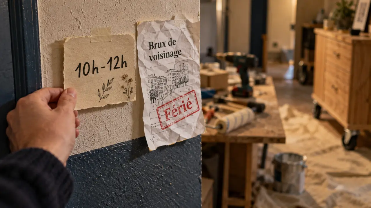 Travaux jour férié : panneau 10h-12h, bruits de voisinage interdits